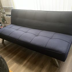 Modern Navy Blue Tofu Bed Couch Silver Legs
