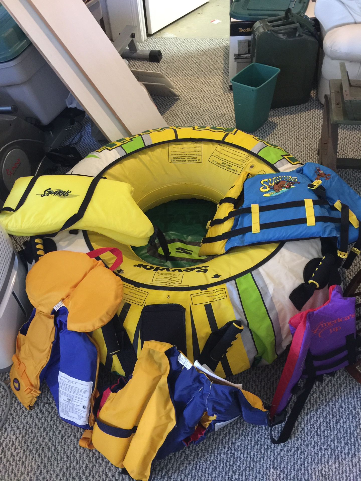 Ski boat tow inflatable and kids life jackets