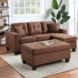 Happy Brown Sectional with Ottoman /couch /Living room set 