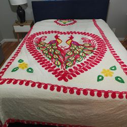 Vintage chenille double peacock blanket