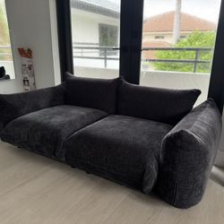 BuotiqHom 77-in Modern Black Chenille 2 -seater Loveseat