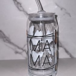 custom glass can cup mama butterfly