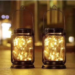 2 Pack Hanging Solar Garden Lantern Mason Jar Lights 