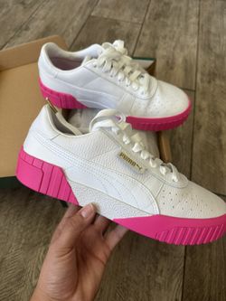 New White & Pink Leather Puma Women’s Gym Shoes