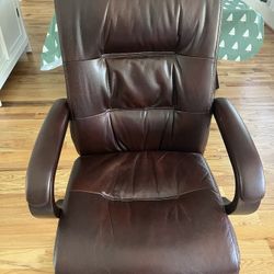 High-back Brown Leather Office Chair - Does Not Lift