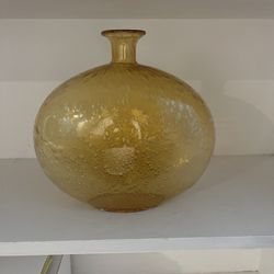 VINTAGE BEAUTIFUL AMICI BUBBLE ITALIAN ART GLASS VASE AMBER 8 1/2" X 8 1/2