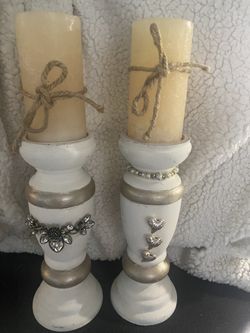 Beautiful Creme And Gold Candlesticks