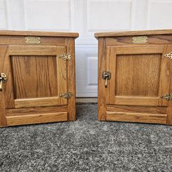 Vintage White Clad Oak Wood Ice Box Nightstands or End Tables Set of 2