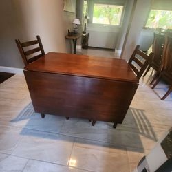 Wooden Drop-Leaf Dining Table with 2 Chairs