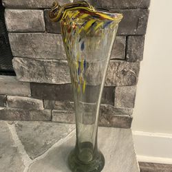 Murano? Hand Blown Glass Multicolor Swirled Confetti Vase 19" Swag