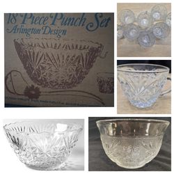 VINTAGE Anchor Hocking ARLINGTON PUNCH Bowl Set In Excellent Condition