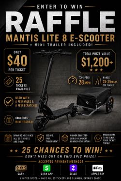 Mantis Lite 8 E-Scooter + Mini Trailer Raffle | Only 25 Spots!