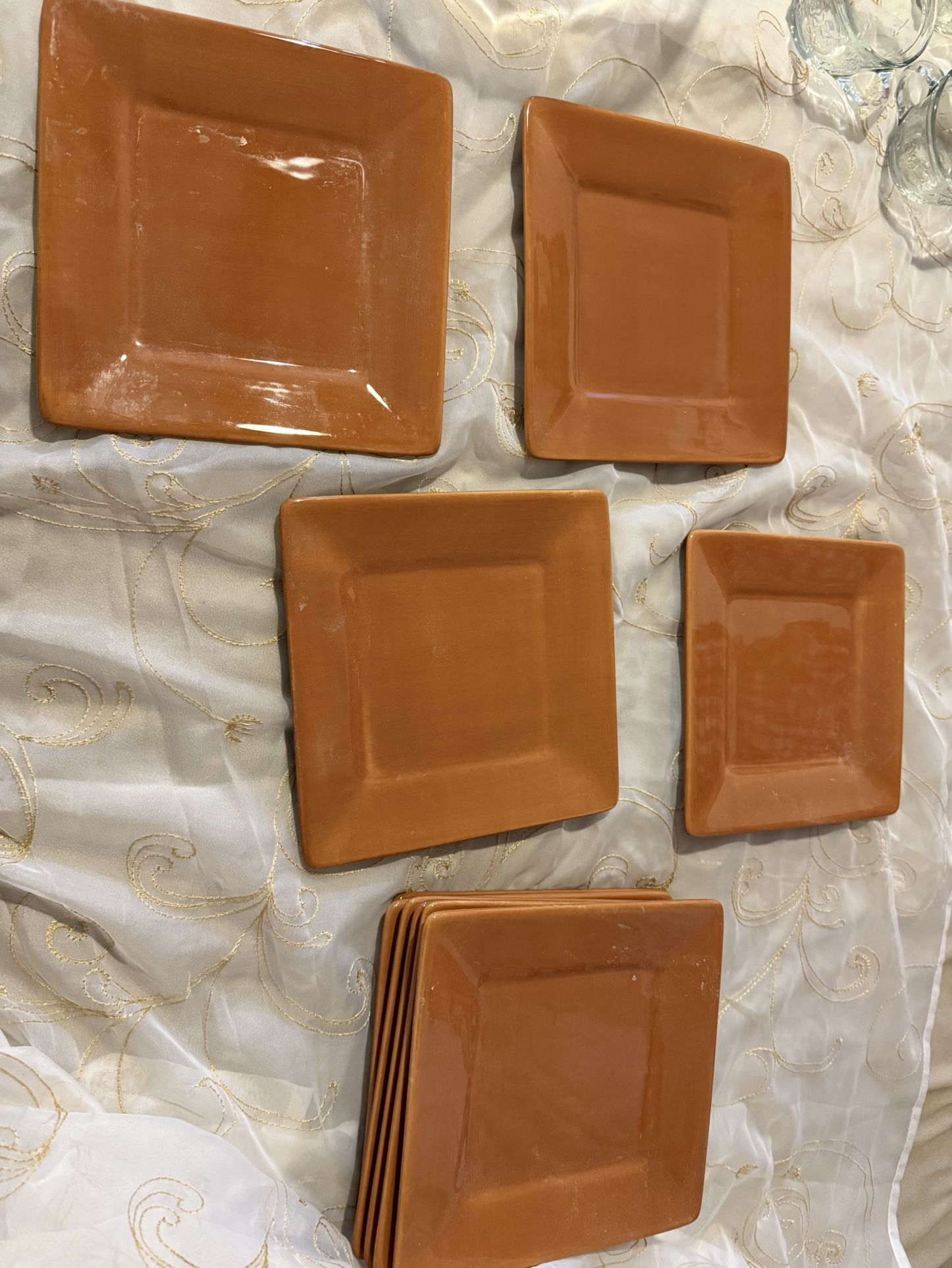 Square Hand Painted Brown Plates