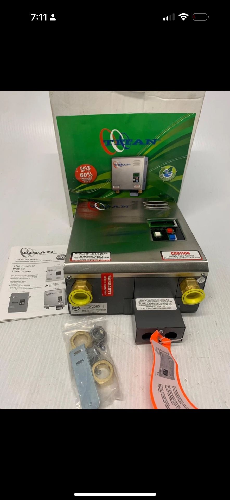 Titan Electronic Tankless Water Heater Model N-210 Volts 240 VAC OPEN BOX