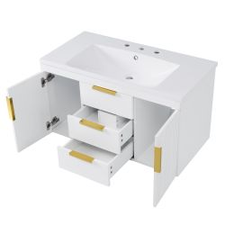 36'' Wall Mounted Bathroom Vanity, Floating Bathroom Storage Cabinet with 2 Drawers, Solid Wood Bathroom Cabinet (Same as N710S236003K)