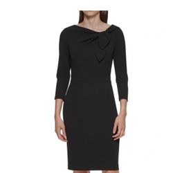 Calvin Klein Scuba-Crepe Bow-Neck Sheath Dress, Black Size 6