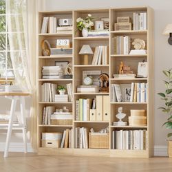 Triple Wide Bookshelf, Large Bookshelf with 17 Display Shelves Tall Bookcases and Bookshelves, 58.7'' Extra Wide Book Shelves, 5/6 Tier Shelves for Li