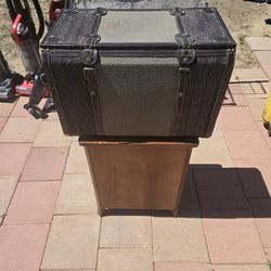 Vintage Style Storage Trunk Chest Faux Leather Wood Decorative Organizer Brown Straps