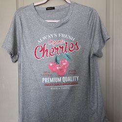 Women's Gray Cherry Design T-shirt 
