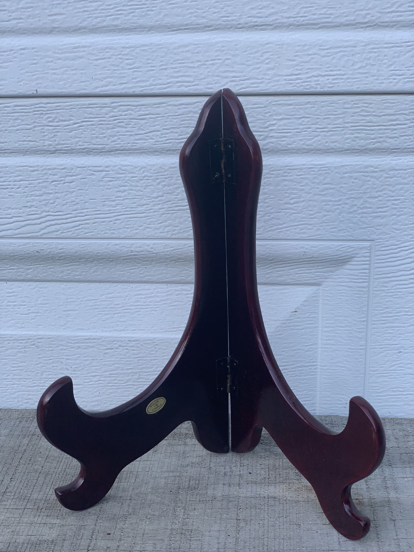 Vintage Burgundy Wood Folding Easel Stand 9.5” Plate Photo Art Display Holder