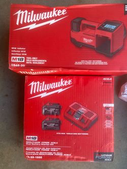 Milwaukee redlithium forge xc8.0 2 battery and super charger starter kit with m18 tire inflator