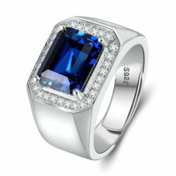925 Sterling silver Ring Natural Gemstones Sapphire Stone Ring Adjustable Size  Color Blue 