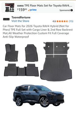 Car Floor Mats for 2026 Toyota RAV4 Hybrid (Not for Phev) TPE Full Set with Cargo Liner & 2nd Row Backrest Mat,All Weather Protection Custom Fit Full 