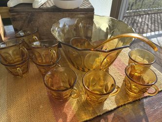 Vintage Punch Bowl, Ladle & Cups