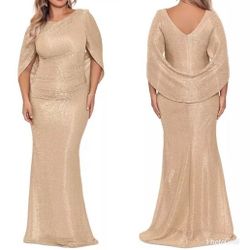 New $315 Betsy & Adam "Gracie" Long Glitter Galaxy Cowl Neck Back Dress