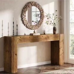 HL0226 new in box Solid Wood Console Table, 63-Inch Farmhouse Sofa Table Behind Couch for Entryway, Living Room, Foyer, Easy Assembly (Rustic Brown)
