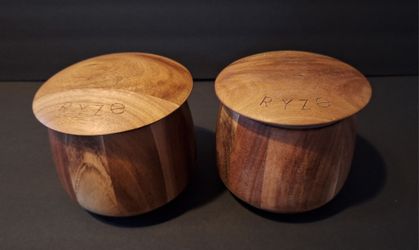 Pair of RYZE Acacia Wood Ritual Coffee Canisters-Like New-Sold As A Pair