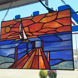 Stained Glass Sailboat Window Panel- Located In Shelton 