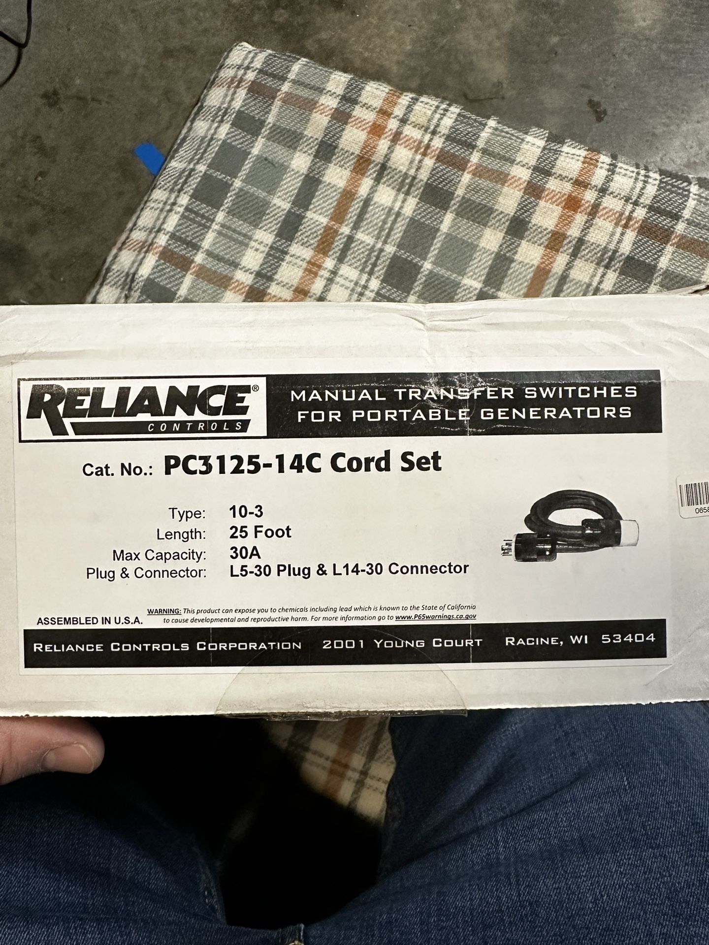RELIANCE CONTROLS Generator Cord 25ft 30 Amps