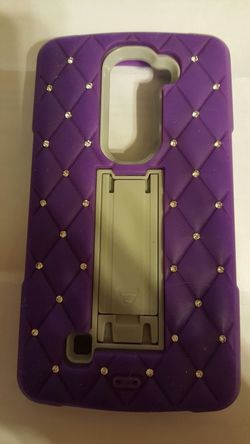 Rhinestone purple phone case, maybe LG? 6 x 3 1/4 with stand.