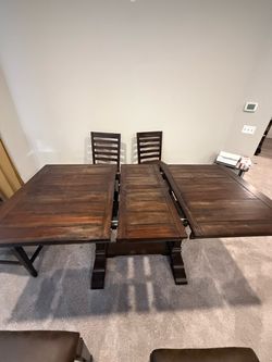 Dark Wood Extendable Dining Table with 6 Chairs