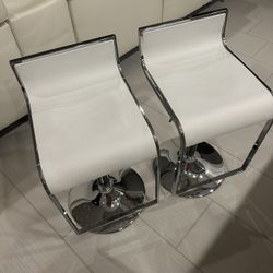 Pair of Modern Adjustable Bar Stools – White & Chrome