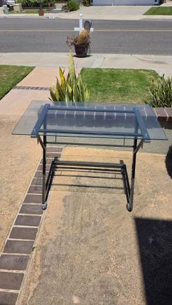 Glass Top Computer Table with Rollers