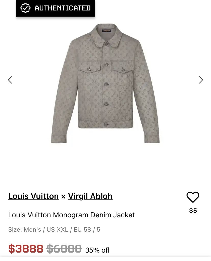 Louis Vuitton Monogram Denim Jacket Virgil Abloh Size 50 （100% authentic）
