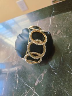 Beautiful Gold Tone White Rhinestone Studded Rings Design Cuff Bracelet