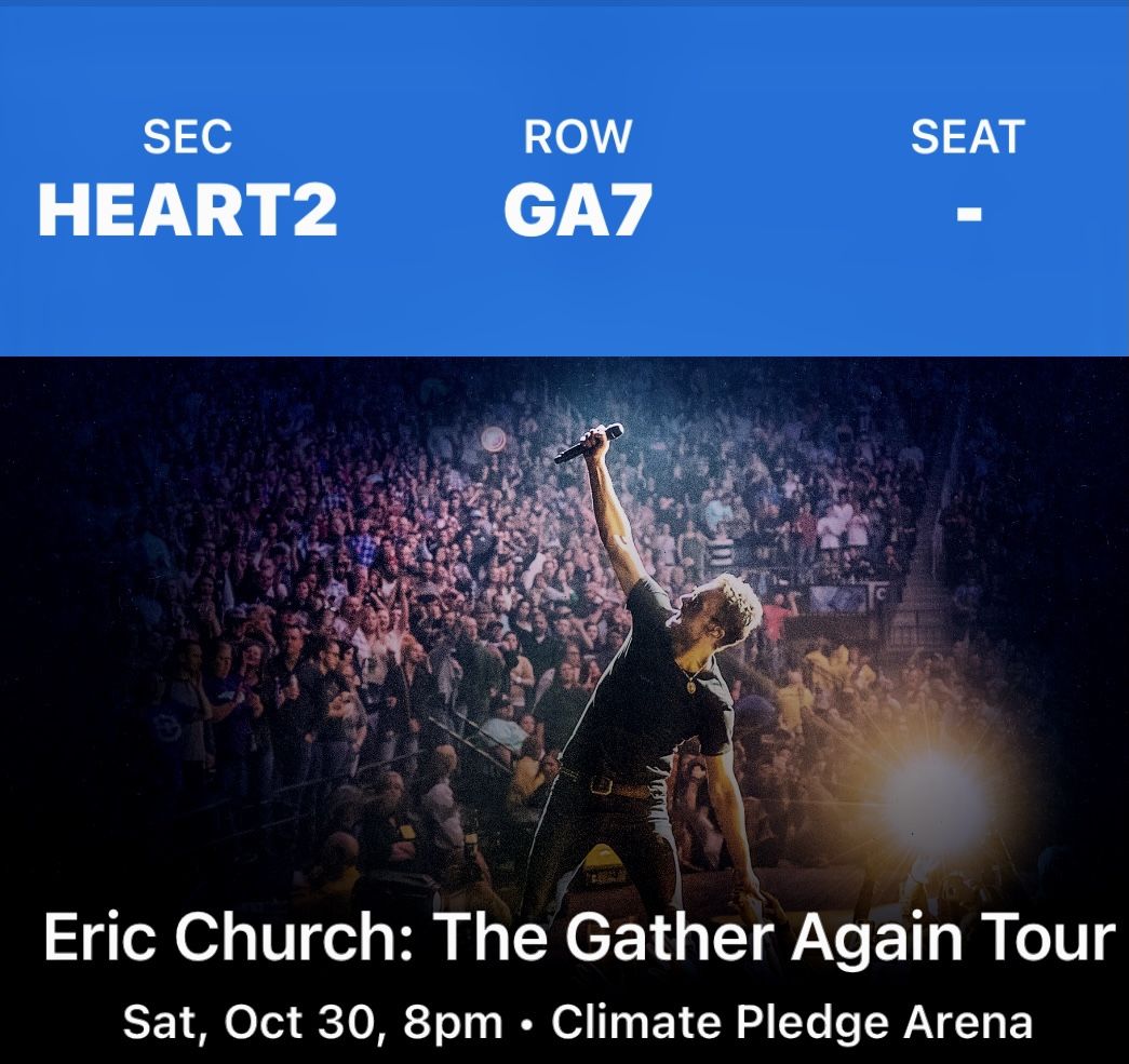 (4) Tickets To See Eric Church Next To Stage 
