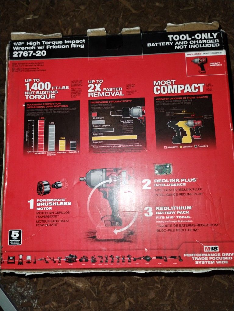 Milwaukee brushless motor up to 1400 2x faster removal most compact 1/2 high torque impact wrench with friction ring part number 2767/20