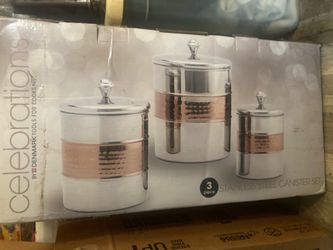 Celebrations three-piece stainless steel canister set