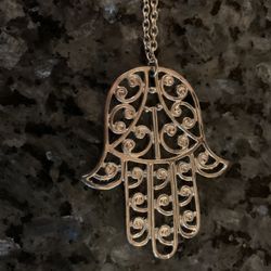 Hamsa Silver Toned Hand Vintage 26 Inch Necklace 