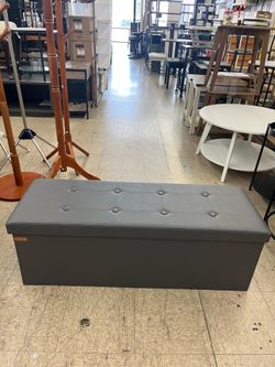 SONGMICS 43" Leather Folding Ottoman Bench w/ Storage - Dark Gray
