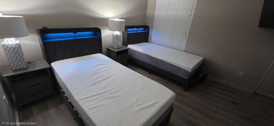 2 twin beds with nightstand set