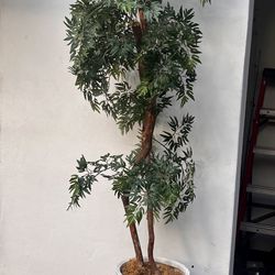 8' Tall Skinny Artifical Tree Faux Plant in White Pot