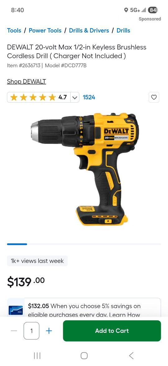Dewalt Drill With One Battery And One Charger