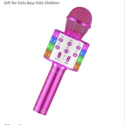 Karaoke Microphone for Kids, Wireless Bluetooth Handheld Portable Singing Karaoke Mic Speaker with LED Lights Gift for Girls Boys Kids Children