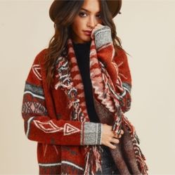 Western Fringe blanket Cardigan - NWT - Sz small