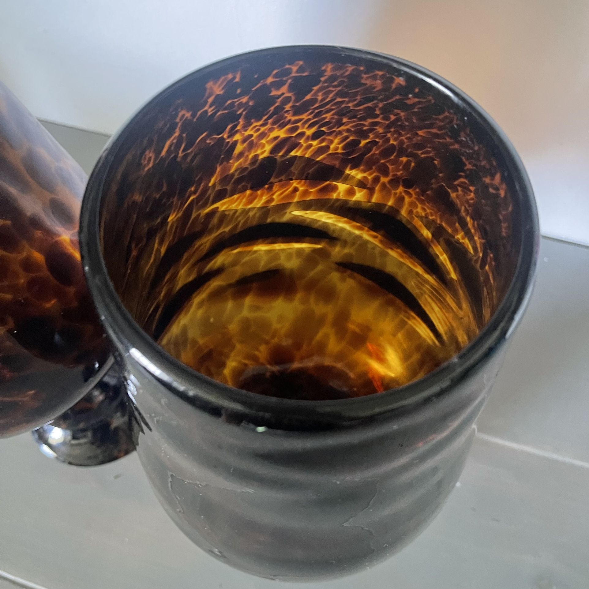 Set Of 2 Vintage Tortoise Hand Blown Glass Pedestal Vase 17” Tall